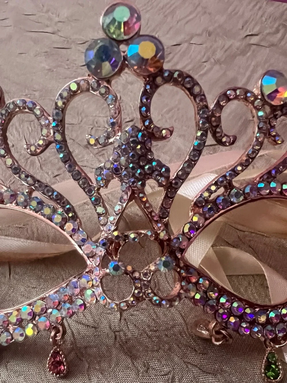 Rose Gold Rhinestone Crown Masquerade Mask Venetian Prom Bridal NWOT